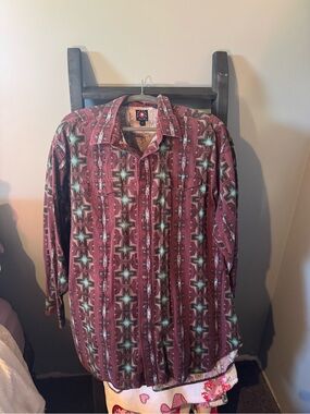 Panhandle Slim Burgundy Southwestern-Pattern Button Down Shirt XXL